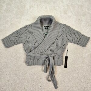 BCBGMAXAZRIA Women Silver Shawl Collar Wrap Cardigan Sweater M Quiet Luxury Chic